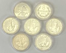 1oz FINE SILVER COLLECTABLE COINS (7) - to include a 2017 Panda, 2011 Guernsey 8 doubles and five