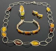 MODERN SILVER & AMBER/AMBER TYPE JEWELLERY - 4 items in mixed colours to include a '925' and