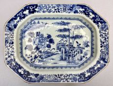 CHINESE EXPORT PORCELAIN OCTAGONAL BLUE & WHITE MEAT PLATE - Quianlong Period, garden landscape with