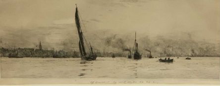 WILLIAM LIONEL WYLLIE (British 1851 - 1931) - titled 'Old Gravesend', 21 x 51.5cms