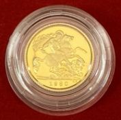 1980 QUEEN ELIZABETH II GOLD PROOF HALF SOVEREIGN - in red Royal Mint presentation case