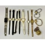 LADY'S WRISTWATCHES & A REPRODUCTION FOB WATCH - to include a Tressa 18ct gold cased example with