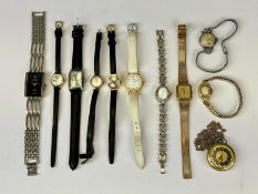 LADY'S WRISTWATCHES & A REPRODUCTION FOB WATCH - to include a Tressa 18ct gold cased example with