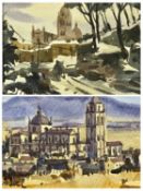 MIGUEL watercolours, a pair - Continental building/townscapes, signed, 14 x 17cms