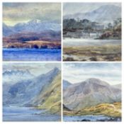 INITIALLED 'E M H' watercolours (4) - dramatic skies over Scottish landscapes, similarly framed,
