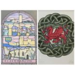 MIKE DAVIES print - 'Y Ddraig Goch', signed in pencil, 19 x 18cms, and 'Caernarfon' commemorative