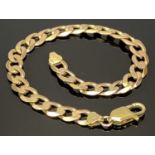 ITALIAN 9CT GOLD FLAT CURB LINK BRACELET - with lobster clasp, Italian '1AR' mark and '375' stamp