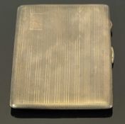 RECTANGULAR SILVER CIGARETTE CASE - with engine turned decoration, vacant cartouche, Birmingham