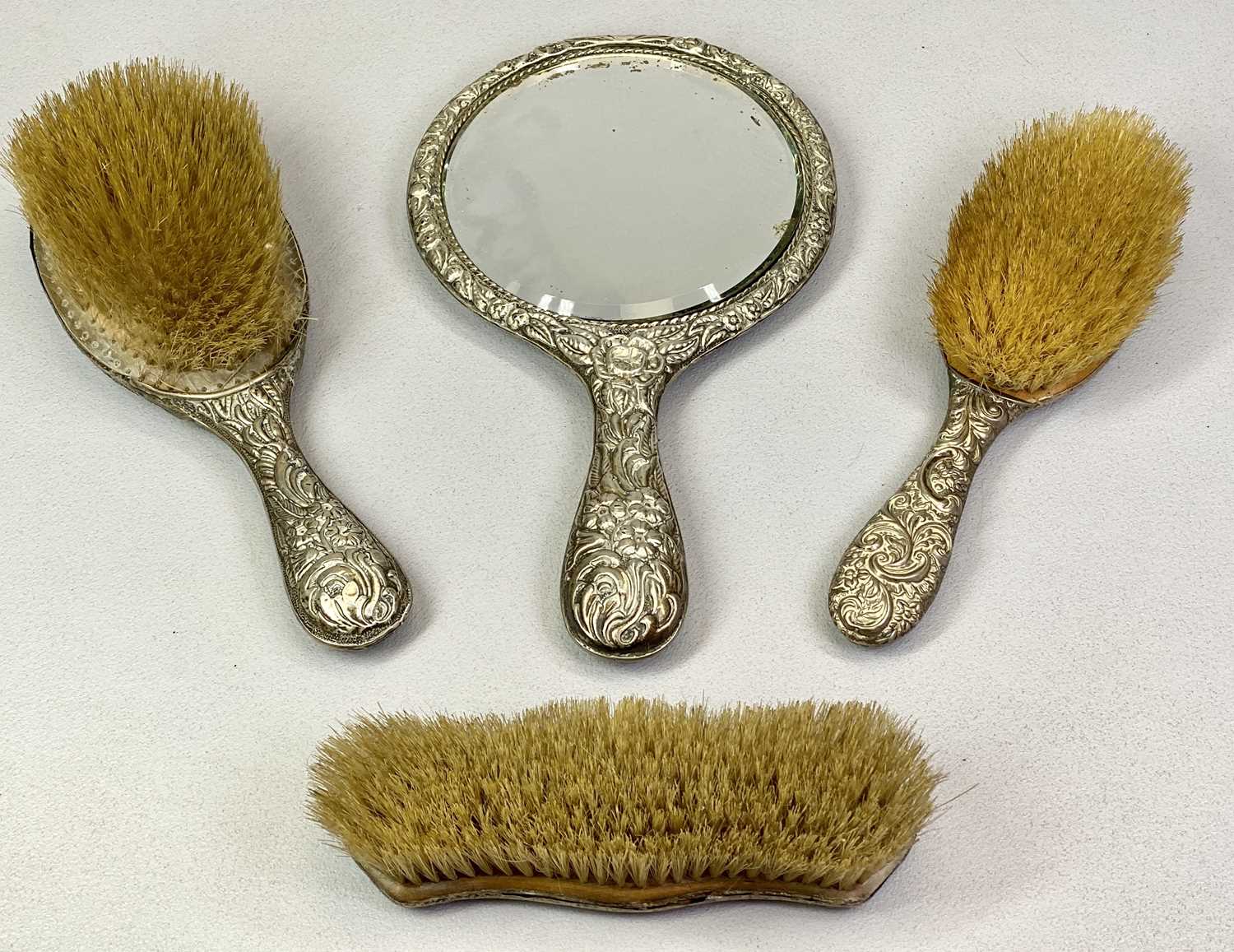MIXED HALLMARKED DRESSING TABLE HAND MIRROR & BRUSHES GROUP - to include a matching circular hand - Image 2 of 2