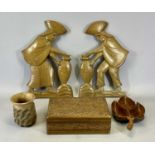 COLUMBIAN CARVINGS OF FIGURES, A PAIR and other items of treen
