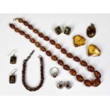 MODERN AMBER, AMBER TYPE JEWELLERY GROUP - 7 items to include a graduated oval bead necklace with