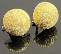 MODERN 18CT GOLD EARRINGS, A PAIR - clip-on in textured cabochon form, stamped '750', 6.1grms gross