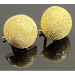 MODERN 18CT GOLD EARRINGS, A PAIR - clip-on in textured cabochon form, stamped '750', 6.1grms gross