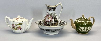 A COPELAND LATE SPODE TEAPOT - of circular form, late 19th century, green and brown glazed with