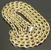 750 STAMPED CONTINENTAL BI-COLOUR FLAT CURB LINK NECKLACE - with double clip fasten box clasp, 82cms