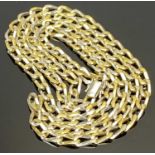 750 STAMPED CONTINENTAL BI-COLOUR FLAT CURB LINK NECKLACE - with double clip fasten box clasp, 82cms