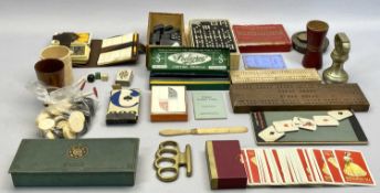 VINTAGE GAMES & ACCESSORIES - dominoes, playing cards, cribbage boards, dice shakers, draughts,