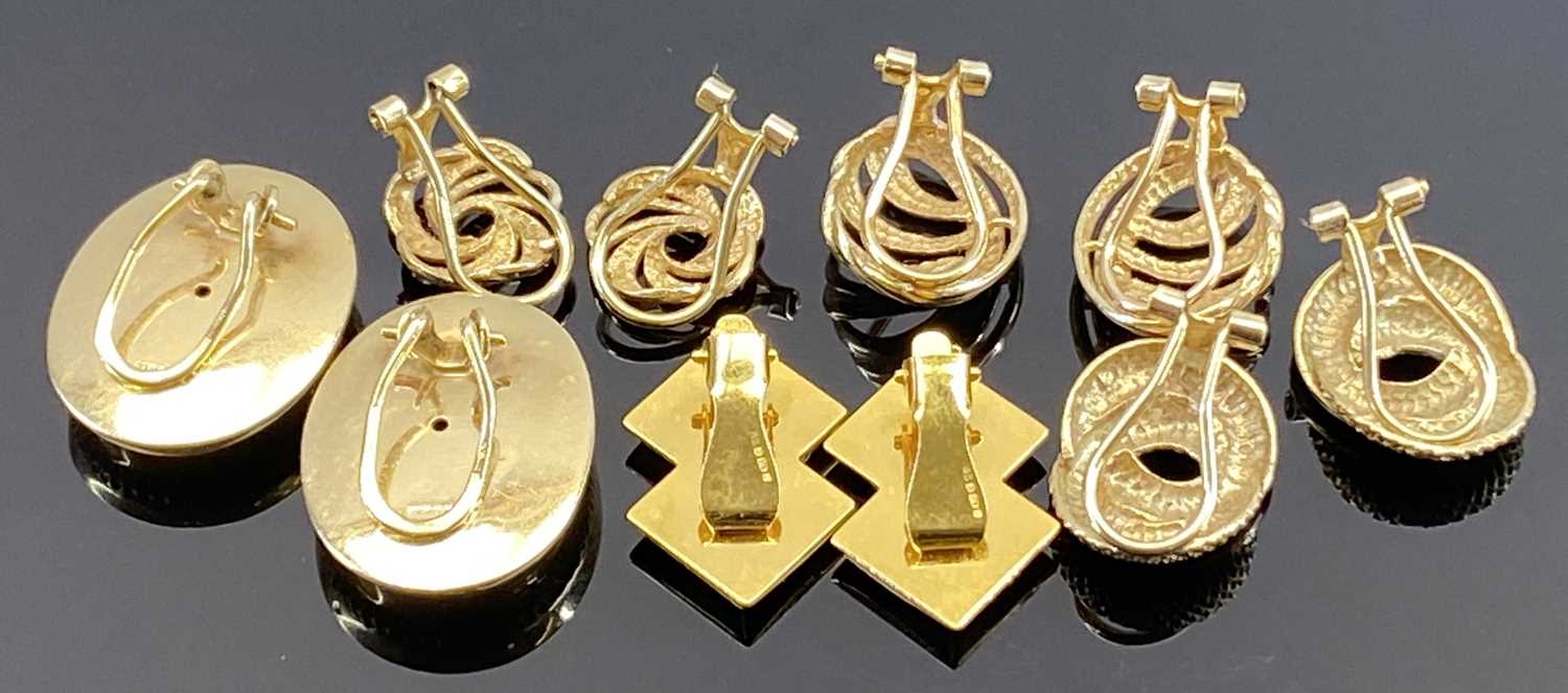 9CT GOLD EARRINGS, 5 PAIRS - in various designs, all clip-on, all stamped '375', 20.6grms gross - Image 2 of 2