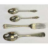 VICTORIAN SILVER FLATWARE, 4 ITEMS - to include a chase decorated spoon and fork, Sheffield 1859,