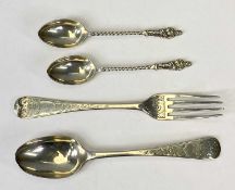 VICTORIAN SILVER FLATWARE, 4 ITEMS - to include a chase decorated spoon and fork, Sheffield 1859,