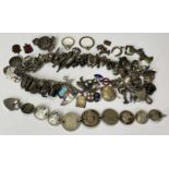 SILVER CHARM BRACELET, coin bracelet, 117th Squadron Royal Air Force badge, ETC, the oversized charm