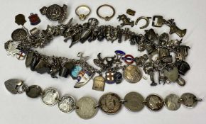 SILVER CHARM BRACELET, coin bracelet, 117th Squadron Royal Air Force badge, ETC, the oversized charm