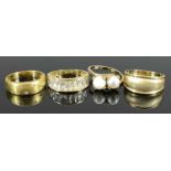 VARIOUS GOLD/YELLOW METAL RINGS (4) - one set with baguette cut pastes stamped '750 A1', Size S, 4.