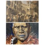 E V RICKMAN oil on board - 'King Tawhiao' dated verso 5th Jan 1966, 33 x 28cms and a North African