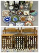 JAPANESE MINIATURE VASES & DISHES - a collection with display stands, total 24 and SOUVENIR CHINA