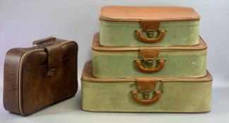 HOMA 'VICTOR' LUGGAGE - graduated set of three vintage canvas and brown leather suitcases, 19 x 70 x