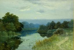 GEORGE OYSTON (1906) watercolour - tranquil river at dawn/daybreak, signed and dated lower right,