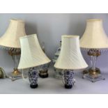 DECORATIVE TABLE LAMPS, A PAIR - clear perspex columns and bases, with gilt metal mounts, beaded