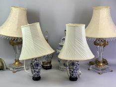 DECORATIVE TABLE LAMPS, A PAIR - clear perspex columns and bases, with gilt metal mounts, beaded