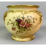 ROYAL WORCESTER 'BLUSH IVORY' JARDINIERE - hand painted with floral sprays and with gilt highlighted