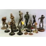 COLLECTION OF COMPOSITE BRONZE EFFECT FIGURES/TROPHIES - Golfers, 38cms H the tallest and two