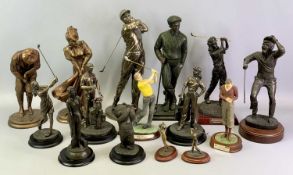 COLLECTION OF COMPOSITE BRONZE EFFECT FIGURES/TROPHIES - Golfers, 38cms H the tallest and two