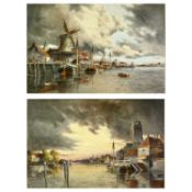 LOUIS VAN STAATEN (1836 - 1909) watercolours, a pair - Volendam & Tralkhafen, signed lower left