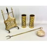 TRENCH ART - First World War brass shell case vases (2) - hammered and floral embossed decoration