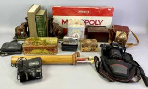 VARIOUS CAMERAS including Pentax VZ10, box Brownie, collectables including turned wooden needle