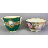 MINTON PORCELAIN PUNCH BOWL - painted with roses and leaves, signed 'M Dudley', with gilded rim,