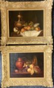 JOSEF PETRO oils on board, a pair – still life of fruit, signed lower left, 30 x 40cms