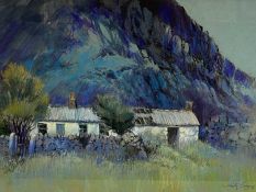 KEITH SHONE (British born 1931) pastel - titled verso 'Cottages Drws y Coed', signed lower right,