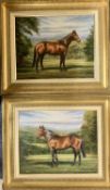 J B DAVIS acrylic oils on canvas, a pair, portraits of thoroughbred horses ‘Green Desert’ and ‘