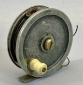 J BERNARD & SONS LTD, 45 PALL MALL, LONDON ALLOY FLY FISHING REEL with celluloid handle, 8cms