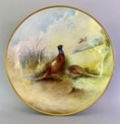 MINTON CIRCULAR BOWL - mid 20th century, painted with pheasants in landscape and signed Arthur