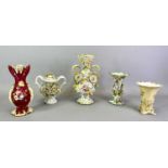 ENGLISH PORCELAIN VASES - mid 19th century, a collection of 5, Coalbrookdale floral encrusted vase