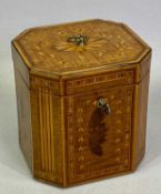 GEORGE III SATINWOOD & MARQUETRY TEA CADDY - of cube form with canted corners decorated with