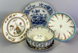 ENGLISH TIN GLAZED CIRCULAR BLUE & WHITE CHARGER – decorated with flowers and a bird to the