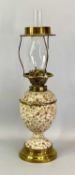 STONEWARE OIL LAMP - with gilded brass mounts, late 19th century with twin duplex burners, glass