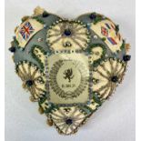 A GOOD FIRST WORLD WAR WELSH FUSILIERS 'SWEETHEART' CUSHION - central celluloid panel with the